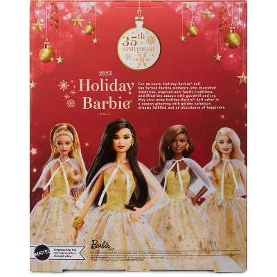 Barbie 13" Signature 2023 Holiday Collector Doll With Golden Gown And Black Hair - Image 2