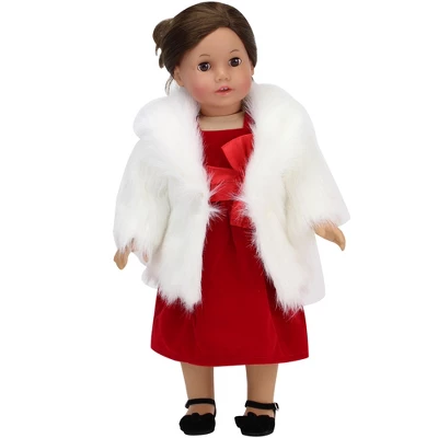 Sophia’s Faux Faux Fur Coat With Sash Closure For 18" Dolls, Ivory - Image 2