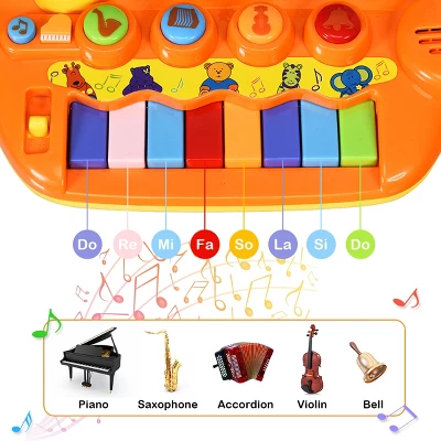 Costway Kids Rainbow Piano Keyboard 8 Keys Music Toy Gift W/ Animal Playground LED Light - Image 5