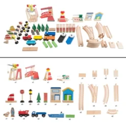 Hey! Play! Kids Deluxe Wooden Train Set With Play Mat