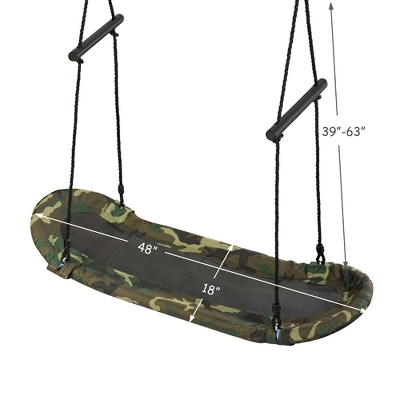 Costway Saucer Tree Swing Surf Kids Outdoor Adjustable Oval Platform Set W/ Handle BlueGreen ColorfulCamouflage Green - Image 3