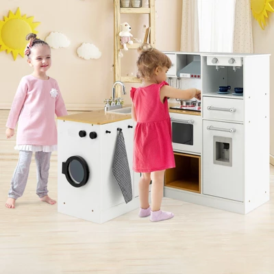 Costway Kids 2-Piece Kitchen Play Set Pretend Chef Toy Set W/ Range Hood & Stove Burner - Image 3
