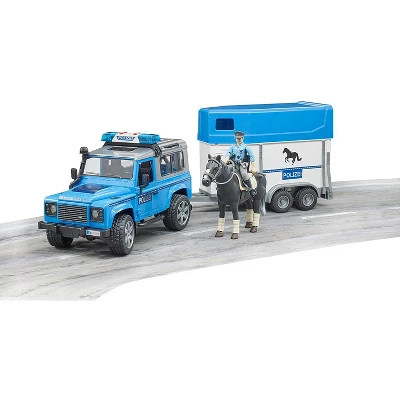 Bruder Land Rover Police With Horse Trailer And Police Man, With Light & Sound Module