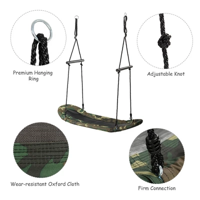 Costway Saucer Tree Swing Surf Kids Outdoor Adjustable Oval Platform Set W/ Handle BlueGreen ColorfulCamouflage Green - Image 9