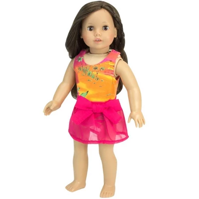 Sophia’s Bathing Suit & Sarong Outfit Set For 18” Dolls, Orange/Hot Pink - Image 2