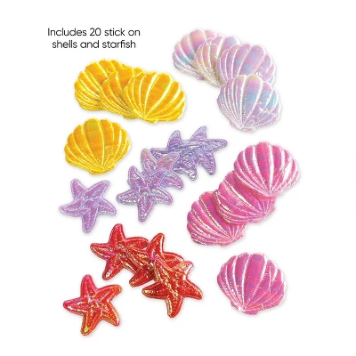 HearthSong Mermaid Blue Scalloped Gauze Canopy With LED Lights And Decorative Applique And Cute Shells And Starfish - Image 5