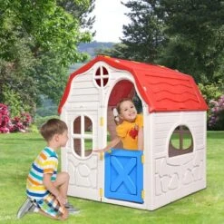 Costway Kids Cottage Playhouse Foldable Plastic Play House Indoor Outdoor Toy Portable