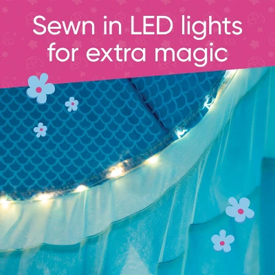 HearthSong Mermaid Blue Scalloped Gauze Canopy With LED Lights And Decorative Applique And Cute Shells And Starfish - Image 4