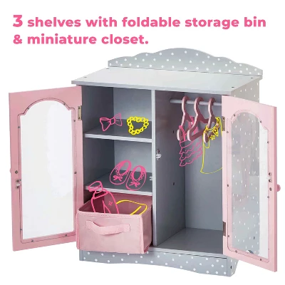 Olivia's Little World Polka Dots Princess Toy Closet With Hangers For 18" Dolls, Gray/Pink - Image 2