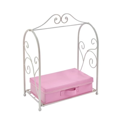 Badger Basket Scrollwork Metal Doll Armoire With Storage Dresses And Accessories - White/Pink - Image 2