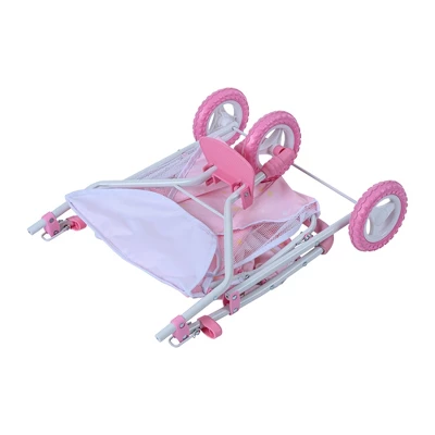 Olivia's Little World Double Twin Baby Doll Pram Stroller Pink Stars OL-00012 - Image 7