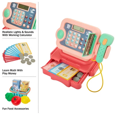 Toy Time Pretend Play Grocery Store Cash Register 30-Piece Playset - Pink - Image 7
