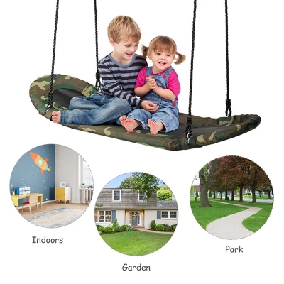 Costway Saucer Tree Swing Surf Kids Outdoor Adjustable Oval Platform Set W/ Handle BlueGreen ColorfulCamouflage Green - Image 6