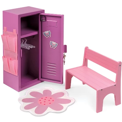 Badger Basket School Style Single Doll Locker Set With Bench, Rug And Accessories - Purple/Pink - Image 3