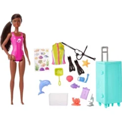 Barbie Careers Marine Biologist Doll Brunette & Mobile Lab Playset 10+ Pc