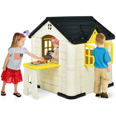 Costway Kid's Playhouse Games Cottage W/ 7 PCS Toy Set & Waterproof Cover - Image 12