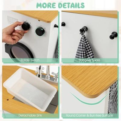 Costway Kids 2-Piece Kitchen Play Set Pretend Chef Toy Set W/ Range Hood & Stove Burner - Image 5