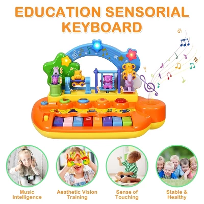 Costway Kids Rainbow Piano Keyboard 8 Keys Music Toy Gift W/ Animal Playground LED Light - Image 4