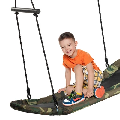 Costway Saucer Tree Swing Surf Kids Outdoor Adjustable Oval Platform Set W/ Handle BlueGreen ColorfulCamouflage Green - Image 10