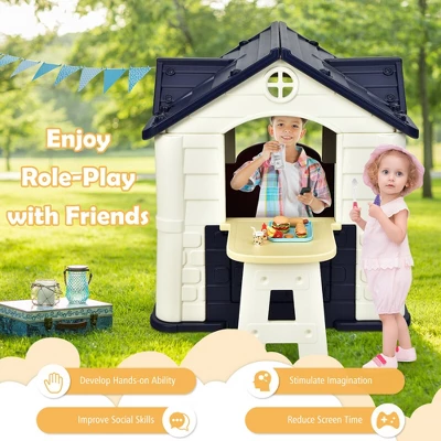 Costway Kid's Playhouse Games Cottage W/ 7 PCS Toy Set & Waterproof Cover - Image 5