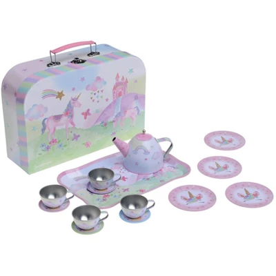 Jewelkeeper Tin Tea Set & Carrying Case - Unicorn Design - 15 Piece