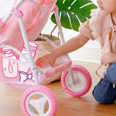 Olivia's Little World Double Twin Baby Doll Pram Stroller Pink Stars OL-00012 - Image 2