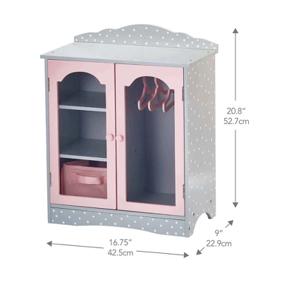 Olivia's Little World Polka Dots Princess Toy Closet With Hangers For 18" Dolls, Gray/Pink - Image 6