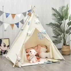 Costway Kids Canvas Play Tent Foldable Playhouse Toys For Indoor Outdoor