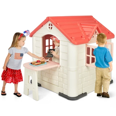 Costway Kid's Playhouse Games Cottage W/ 7 PCS Toy Set & Waterproof Cover - Image 11