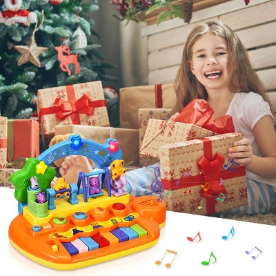 Costway Kids Rainbow Piano Keyboard 8 Keys Music Toy Gift W/ Animal Playground LED Light - Image 7