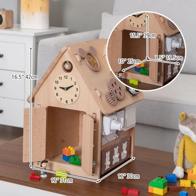 Costway Wooden Busy House Montessori Toy With Sensory Games & Interior Storage Space - Image 3