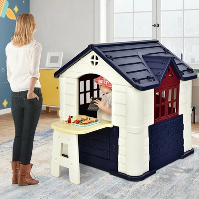 Costway Kid's Playhouse Games Cottage W/ 7 PCS Toy Set & Waterproof Cover - Image 2