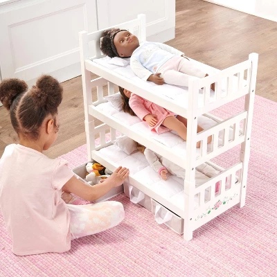Badger Basket 1-2-3 Convertible Doll Bunk Bed With Bedding And Baskets - White Rose - Image 3
