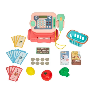 Toy Time Pretend Play Grocery Store Cash Register 30-Piece Playset - Pink - Image 6