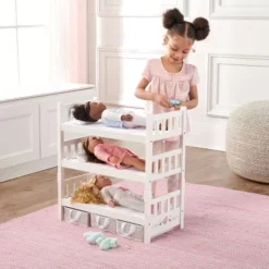 Badger Basket 1-2-3 Convertible Doll Bunk Bed With Bedding And Baskets - White Rose