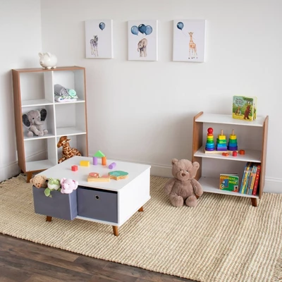 Morgan Mid-Century Kids' Activity Table With Fabric Storage Bins White/Gray - Humble Crew - Image 4