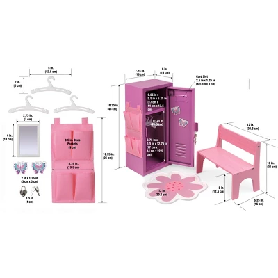 Badger Basket School Style Single Doll Locker Set With Bench, Rug And Accessories - Purple/Pink - Image 4
