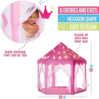 Large Playhouse Tent - Princess Castle Pink With Star Lights And Carry Bag - Play22USA - Image 6