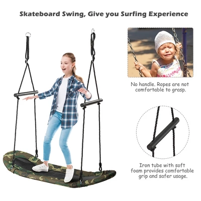 Costway Saucer Tree Swing Surf Kids Outdoor Adjustable Oval Platform Set W/ Handle BlueGreen ColorfulCamouflage Green - Image 5
