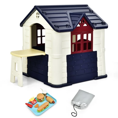 Costway Kid's Playhouse Games Cottage W/ 7 PCS Toy Set & Waterproof Cover - Image 9