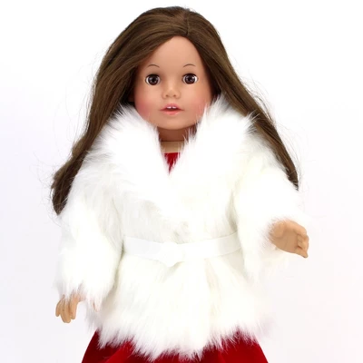 Sophia’s Faux Faux Fur Coat With Sash Closure For 18" Dolls, Ivory - Image 3