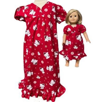 Doll Clothes Superstore Size 4 Matching Girl And Doll Red Kitty Nightgowns