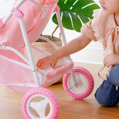Olivia's Little World Double Twin Baby Doll Pram Stroller Pink Stars OL-00012 - Image 8