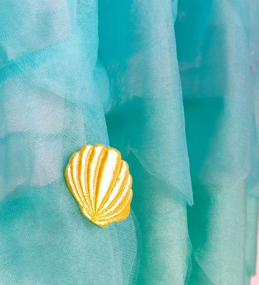 HearthSong Mermaid Blue Scalloped Gauze Canopy With LED Lights And Decorative Applique And Cute Shells And Starfish - Image 14